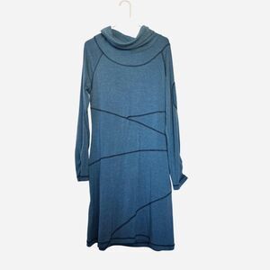 Sahalie Patchwork Contrast Cowl Neck Long Sleeve Athletic Casual Midi Dress